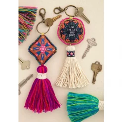 Natural Life Make A Difference Mantra Beaded Tassel Keychain