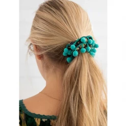 Natural Life Navy Red Pom Poms Hair Scrunchie Set