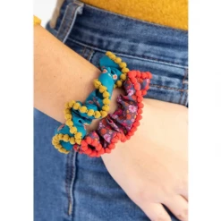 Natural Life Pom Pom Hair Scrunchie Pink Ditsy/Blue Set 9 Natural Life Pom Pom Hair Scrunchie Pink Ditsy/Blue Set