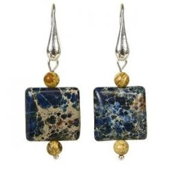 UPAVIM Crafts Global Fair Trade Gifts Silver And Blue Marbled Stone Earrings Handcrafted In Guatemala