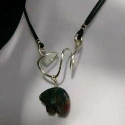 Dawn Welburn - Consignment Freeform Silver Wire With Jasper Bear On Satin Cord Local Artisan Handmade Gifts