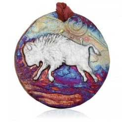 Raku Potteryworks Bison Medallion Ornament From Raku Pottery