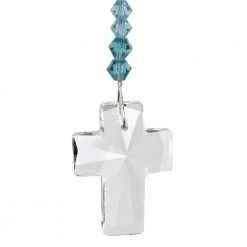 Woodstock Chimes Aquamarine Crystal Cross Suncatcher