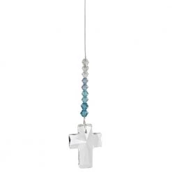 Woodstock Chimes Aquamarine Crystal Cross Suncatcher