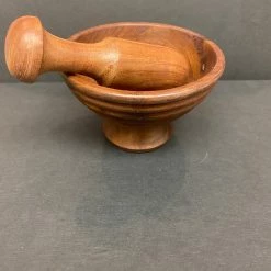 Om Imports Metaphysical & Divination Gifts Carved Wooden Mortar & Pestle - 3"H, 4.5"D