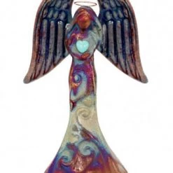 Raku Potteryworks Angel Gifts Angel With Gemstone Heart Handcrafted Ornament (4") From Raku Pottery